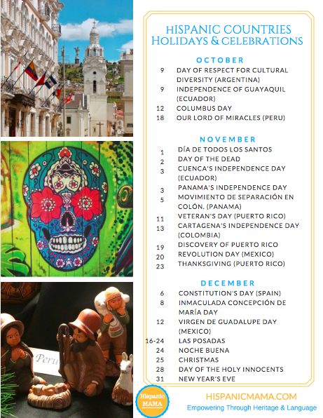 hispanic countries calendar 2017